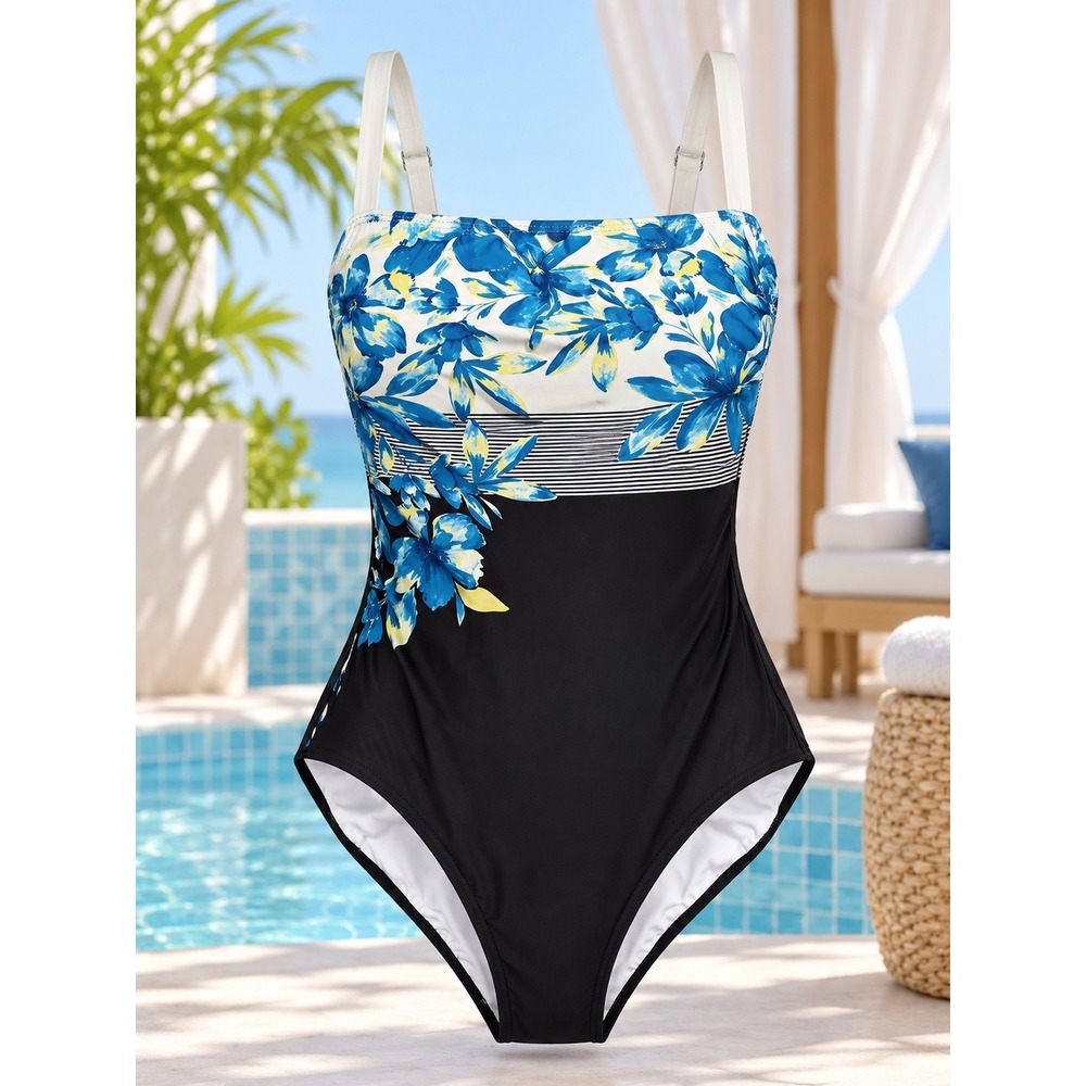 Calvin Klein One Piece Swimsuit Women 18 Black Floral Coastal Aesthetic
